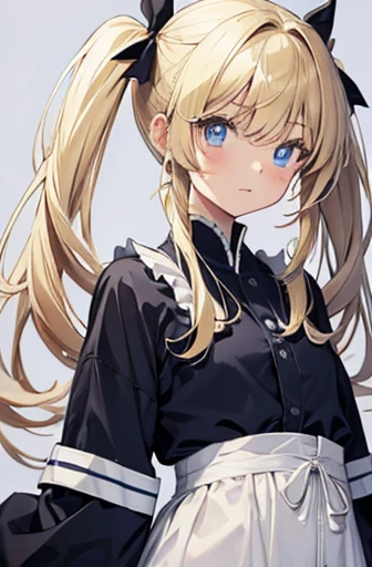little girl, slanted,blue eye,blonde,twin tail,