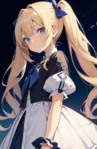 , slanted,blue eye,blonde,twin tail,