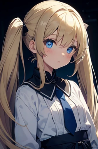 , slanted,blue eye,blonde,twin tail,