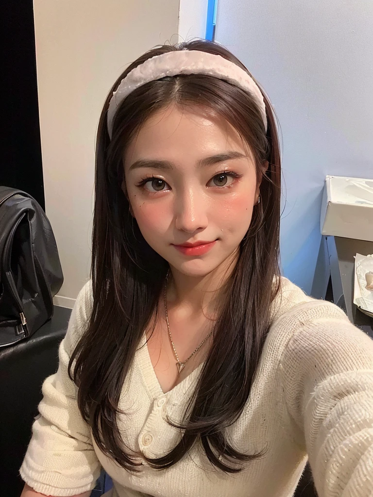 ridiculous, 1 girl, starry eyes, blush, (reality:1.5), (masterpiece, extremely detailed CG Unity 8k wallpaper, best quality, high resolution: 1.2), (ultra_detailed, UHD:1.2), (pixels:1.erfect lighting, unique, (beautiful girl:1.2), looking at the audience, unreal engine, side light, perfect face, detailed face, beautiful eyes, pretty face, (bright skin: 1.3), idol, (abs), ulzzang-6500-v1.1, soft smile, upper body, (crimson hair), ( background), ((dark background)), (depth of field), close-up, selfie