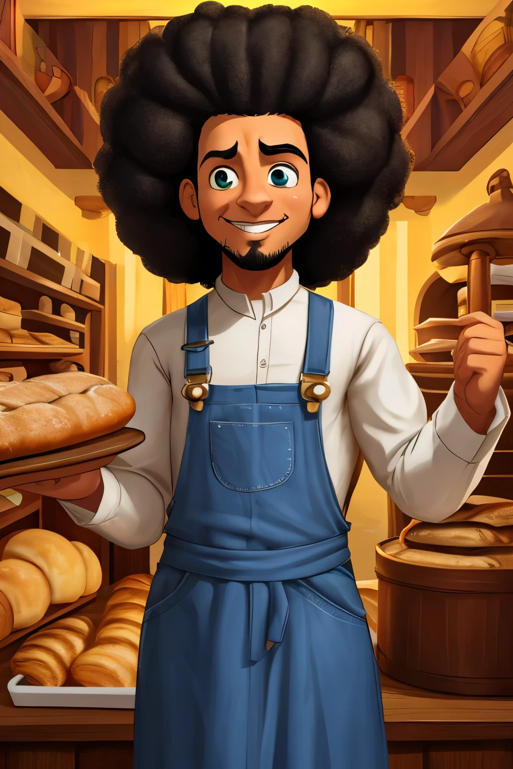 Original artistic quality baker&#39;s bread  , imagem de JESUS DEUS, ,????? moreno mulato , corpo inteiro,cabelo afro jovem e bonito caindo para frente, Rasta,  Disney character animation style, tipo, but braided, JESUS DEUS, standing posture, hands naturally placed on both sides, olhando para frente, soft smiling expression, olhos cheios de luz, luz de fundo azul, translucid, com luz como tema, the focus of light is on the characters, the overall picture is fresh and bright.