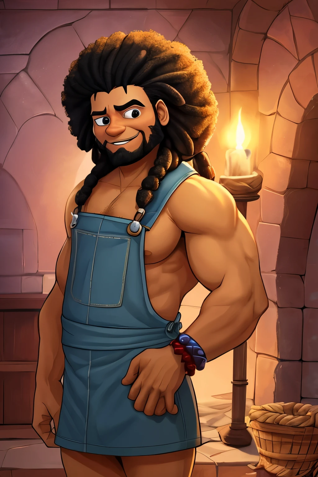 Original artistic quality baker&#39;s bread  , imagem de JESUS DEUS, ,negro moreno mulato , corpo inteiro,cabelo afro jovem e bonito caindo para frente, Rasta,  Disney character animation style, tipo, but braided, JESUS DEUS, standing posture, hands naturally placed on both sides, olhando para frente, soft smiling expression, olhos cheios de luz, luz de fundo azul, translucid, com luz como tema, the focus of light is on the characters, the overall picture is fresh and bright.
