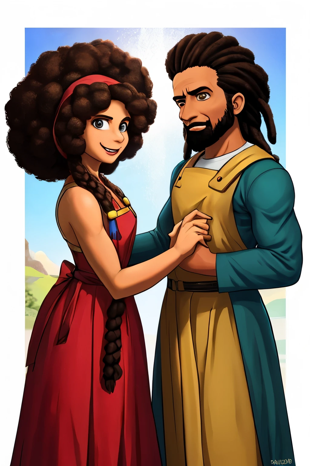 Original artistic quality baker&#39;bochen  , imagem de JESUS DEUS, ,negro moreno mulato , corpo inteiro,cabelo afro jovem e bonito caindo para frente, Rasta,  Disney character animation style, cara, but braided, JESUS DEUS, standing posture, hands naturally placed on both sides, olhando para frente, soft smiling expression, olhos cheios de luz, luz de fundo azul, translucid, com luz como tema, the focus of light is on the characters, the overall picture is fresh and bright.