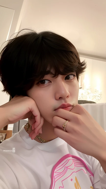 taehyung who is sitting with his hand on his chin, Ulzzang macho, Taehyung, Tae, lovely korean face, taehyung, Kim Taehyung, BTS, Taehyung