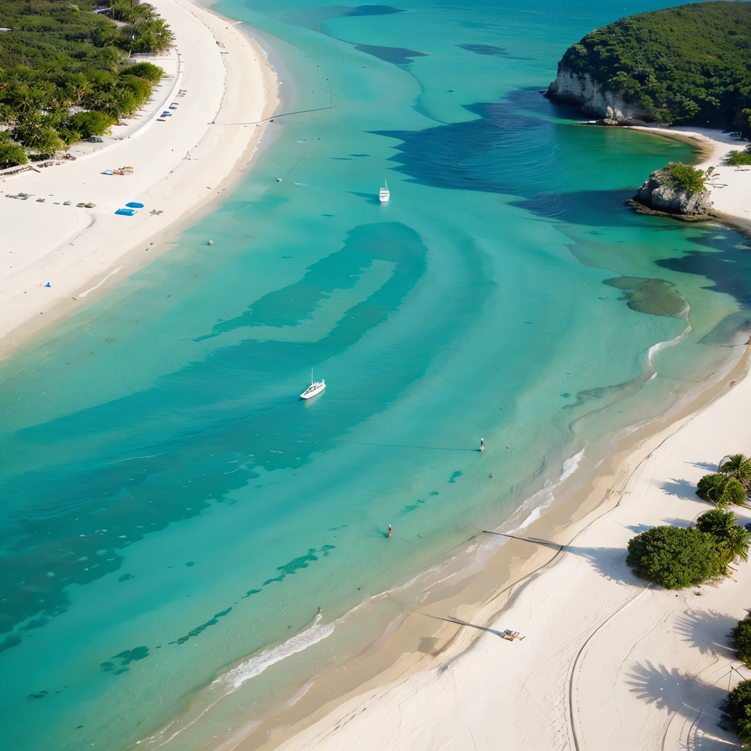 generate a 5 beautiful beaches with yatch white sand and crysta clear water