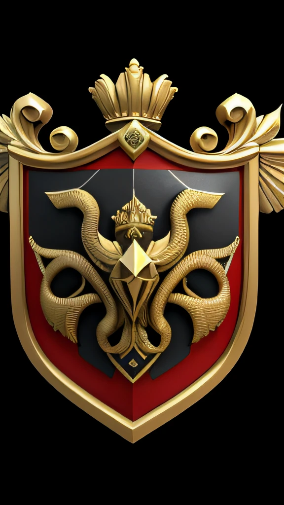 (coat of arms) snake head, em prata, preto e dourado em  alto relevo, 3D, que traz medo, terror e morte