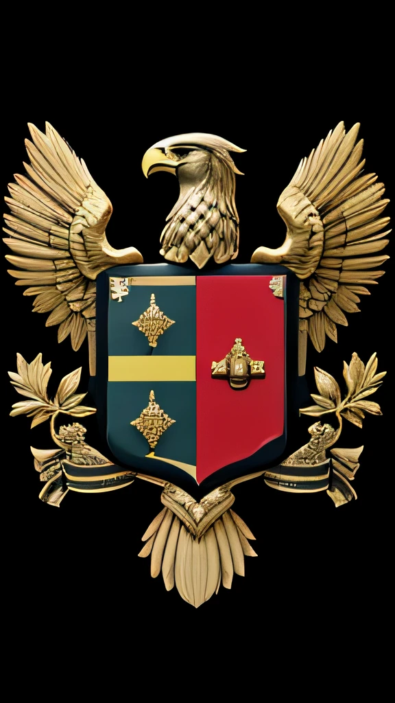 (coat of arms) falcon, em prata, preto e dourado em alto relevo, 3D, que traz medo, terror e morte
