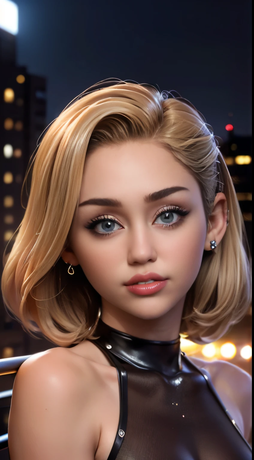 photo of Miley Cyrus, RAW, beautiful woman, ((portrait)), ((detailed face:1.2)), ((detailed facial feature, detailed skin, clear skin), (perfect proportioned body), (, arms behind head:1.25), (wearing a vintage dress, poking nipples) (high detailed city environment, apartment balcony), (realistic photo, best quality, detailed), (8k wallpaper), (cinematic lighting, dramatic lighting) (sharp focus, intricate)