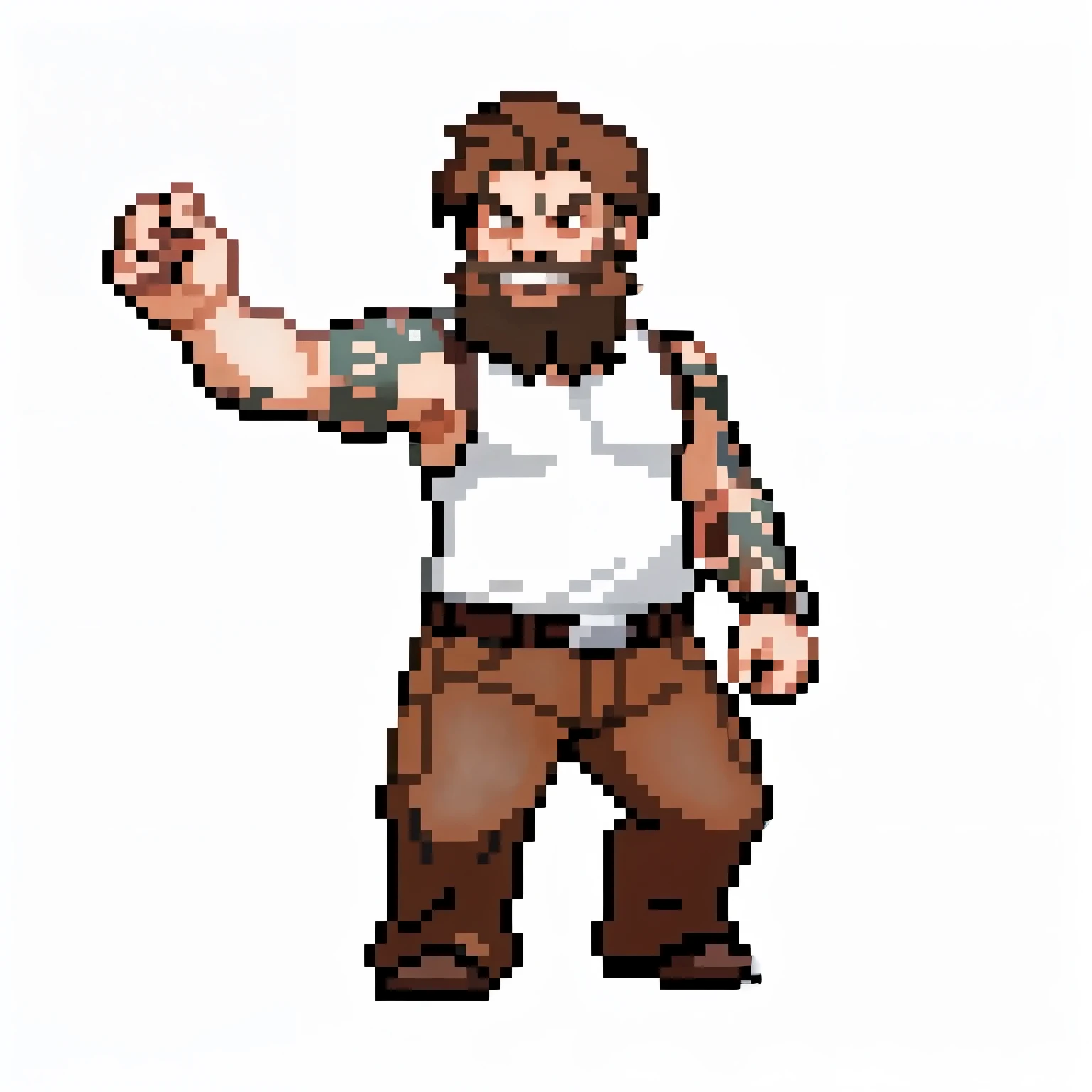 bearded, man, brown hair, age 25, arm tattooed