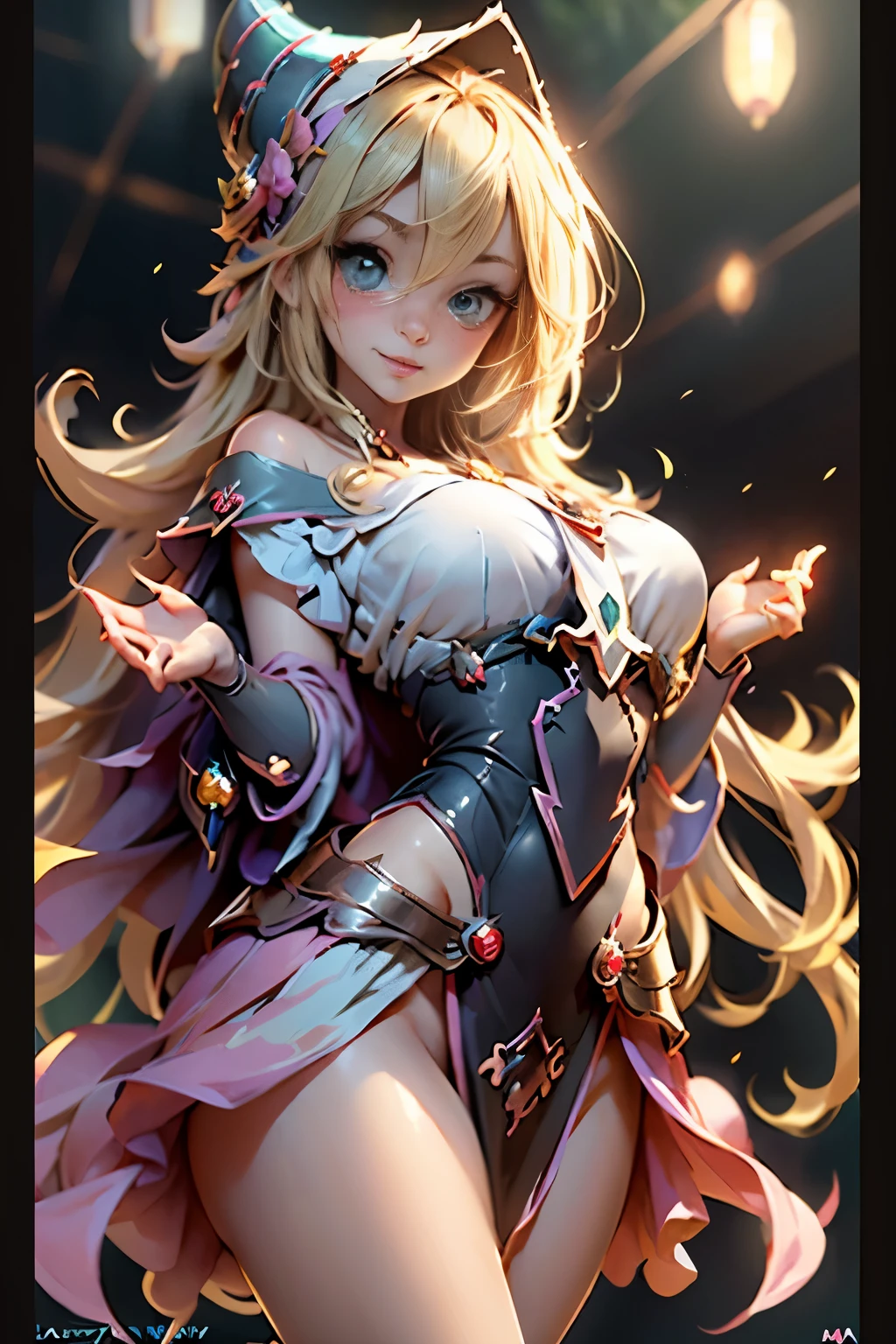 (obra maestra:1.2), (Mejor calidad:1.2), (Delicate representation)、(Calidad de imagen superior)、8k,Magia realista、Foto RAW、Palo fotorrealista、Perfect lighting, La chica maga oscura (Hechizos de lanzamiento: 1.3), in her 20lotando en el aire: 1.3), Medio, escote transparente, Desde arriba, destellos, (Hands with magical effects: 1.4 )Magia en tus manos, Antecedentes del apocalipsis、una rubia、Magia a tu alcance、y dibuja el cuerpo completo、Dibujar desde el frente、((((kawaii))))