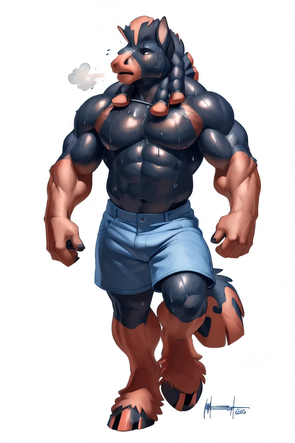 Machamp,pokemon, bald, grey skin, 4 arms, man, championship belt, briefs, looking at viewer, serious, smirk, red eyes, walking, on pavement, outside, road, 3-story buildings, trees, summer, orange sky, high quality, masterpiece, giant bulge, giant penis, naked, massive muscular, NSFW, erected penis, cum on floor
