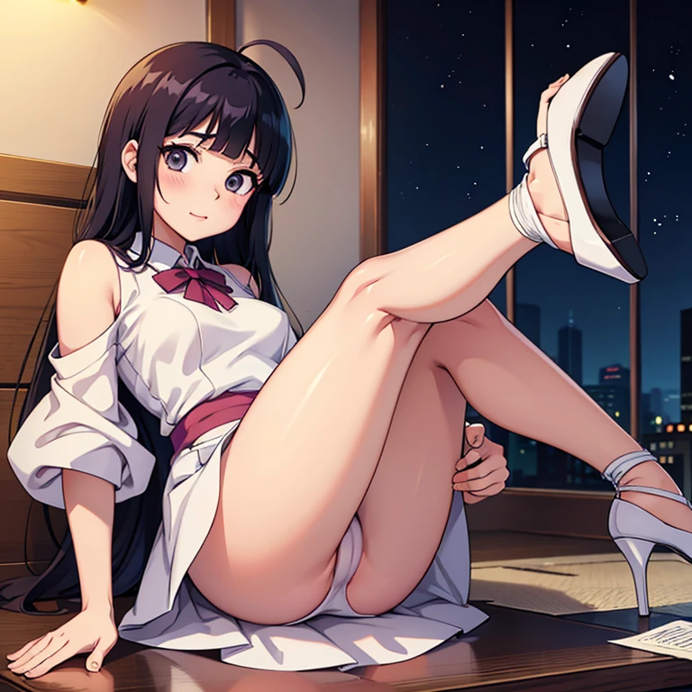 Hinata Hyuga innocent with short dress, perfect legs, upskirt cameltoe, high heels