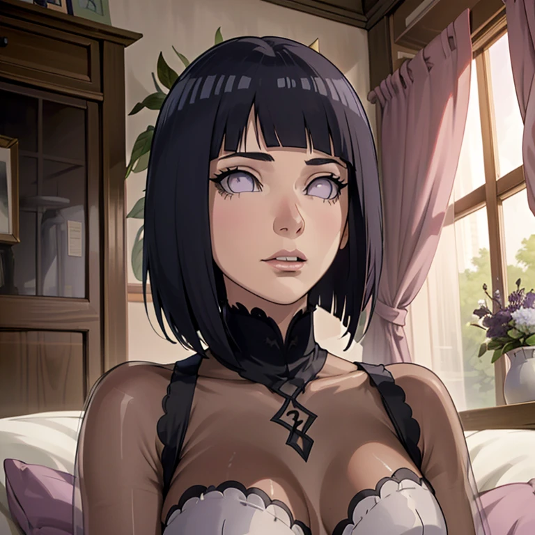 Fait, absurderes, hinata\(Boruto\), 1fille, seulement,femelle mature, Voir la visionneuse,composition parfaite, detailed lips, grosse poitrine, beau visage, Propotion corporelle, rougir, (pink lips), cheveux longs, yeux violets, regard doux, sourire triste, super realistic, Detailed, photo shoot, Visages and corps reals,Porter de longs bas blancs),(suer,Transpirez beaucoup,rougirlush,Being red in the face, j'avais beaucoup de sueur sur le visage,rougirlush),(gros seins),In luxury hotels,Descendez sur le lit,pose enchanteresse,