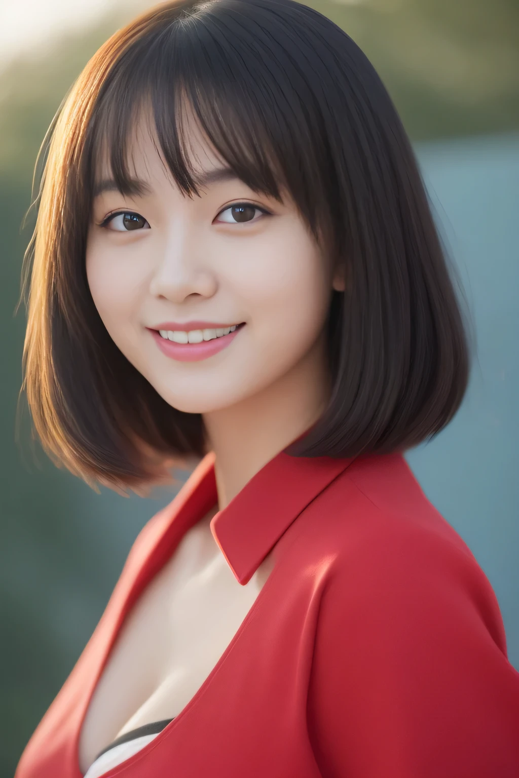 ((8k picture:1.27、top-quality、​masterpiece、超A high resolution:1.2))、 prety woman, late 20s age、(Beautiful fece:1.5)、1girl in、(specialized high school teacher、Red Shirt、a miniskirt、Attractive erotic panties)、(a large bust:1.5)、cleavage of the breast、Seductive hips,Dark hair、Clear black eyes、Double eyelids、short-hair、Beautiful fece女性、High School Classroom、nffsw、chalk board、early evening、Sunset light、A seductive smile、Beautiful skin、素晴らしくBeautiful fece辺縁、profetional lighting、Professional filming、gravure、