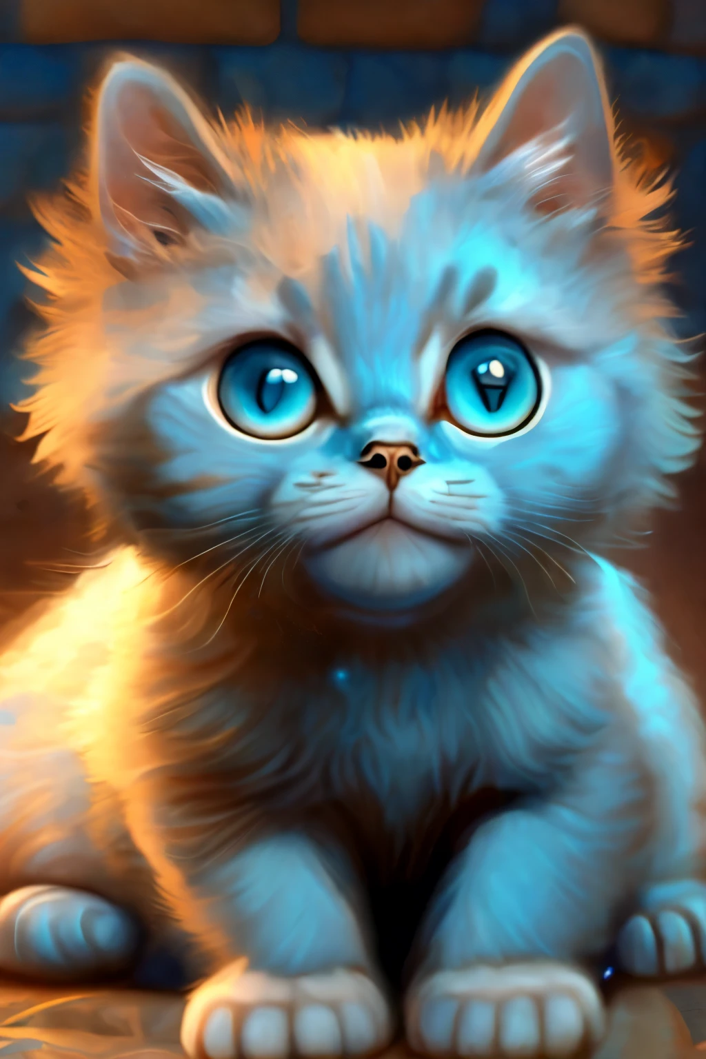 best quality, masterpiece, baby blue cat, happy, relax, brown eyes, 4k 8k
