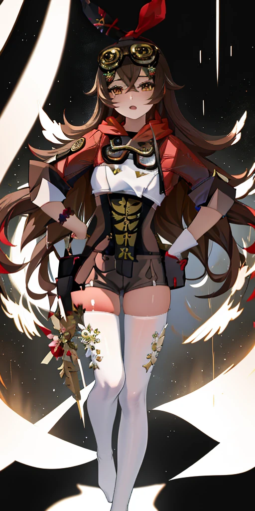 a girl in a black bunny costume,illustration,high-res,best quality,ultra-detailed,vivid colors,dark ambient lighting,anime style,long bunny ears,fluffy black tail,fishnet stockings,netherworld background,dark and mysterious atmosphere,fierce and confident expression,playful and mischievous pose,lit up by a spotlight,high contrast shadowing,powerful and seductive presence,sharp focus