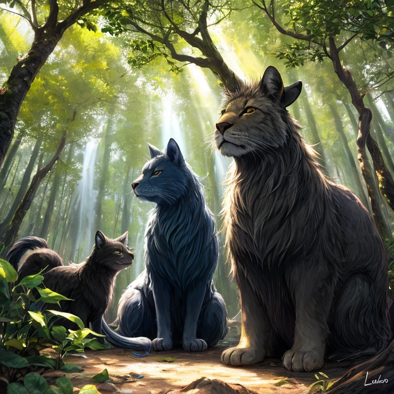 (Floresta Encantada 7,magical creatures,(cogumelos brilhantes),Cachoeira cintilante,Leonora Carrington,Uma floresta de fantasia,Perspectiva nebulosa,sunlight filtering through the trees,(Cervo sika brilhante),Rico em Cores,assignment,Efeito de Luz e Sombra,K HD |,tmasterpiece,Detalhes detalhados,profundidade de campos