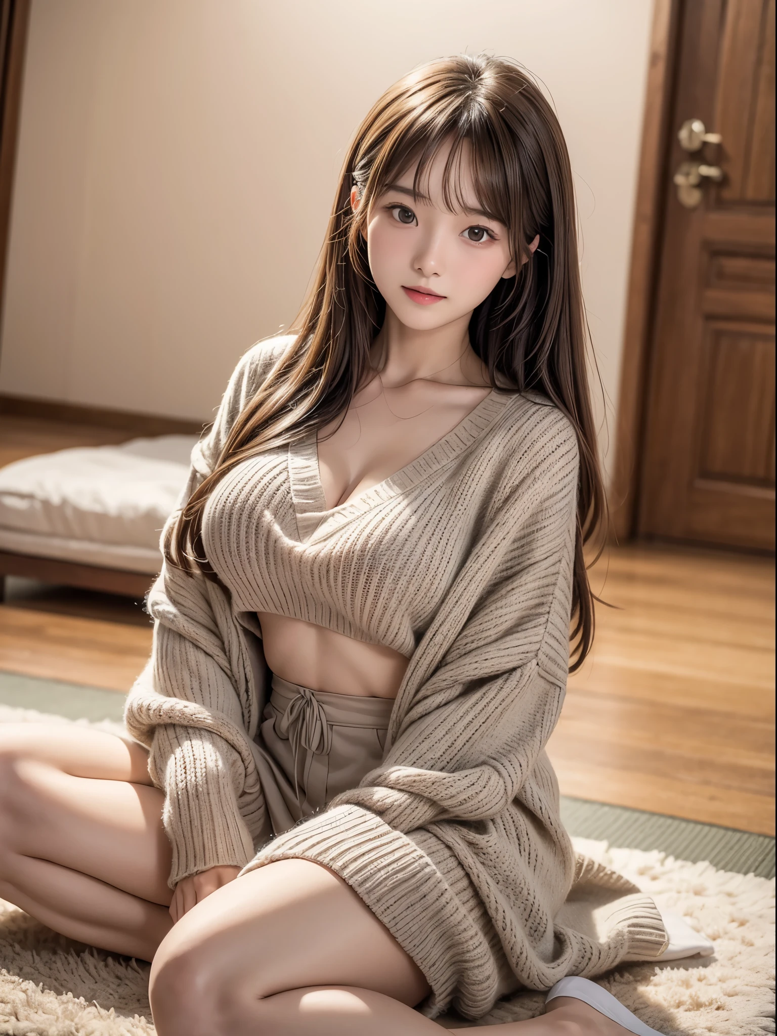 a close up of a woman in a brown dress sitting on a bed, korean girl, sexy girl, asian girl, open v chest clothes, beautiful asian girl, gorgeous young korean woman, gorgeous chinese model, japanese model, beautiful south korean woman, japanese goddess, busty, sexy dress, breasts covered and sfw, korean woman, revealing clothes, beautiful young korean woman