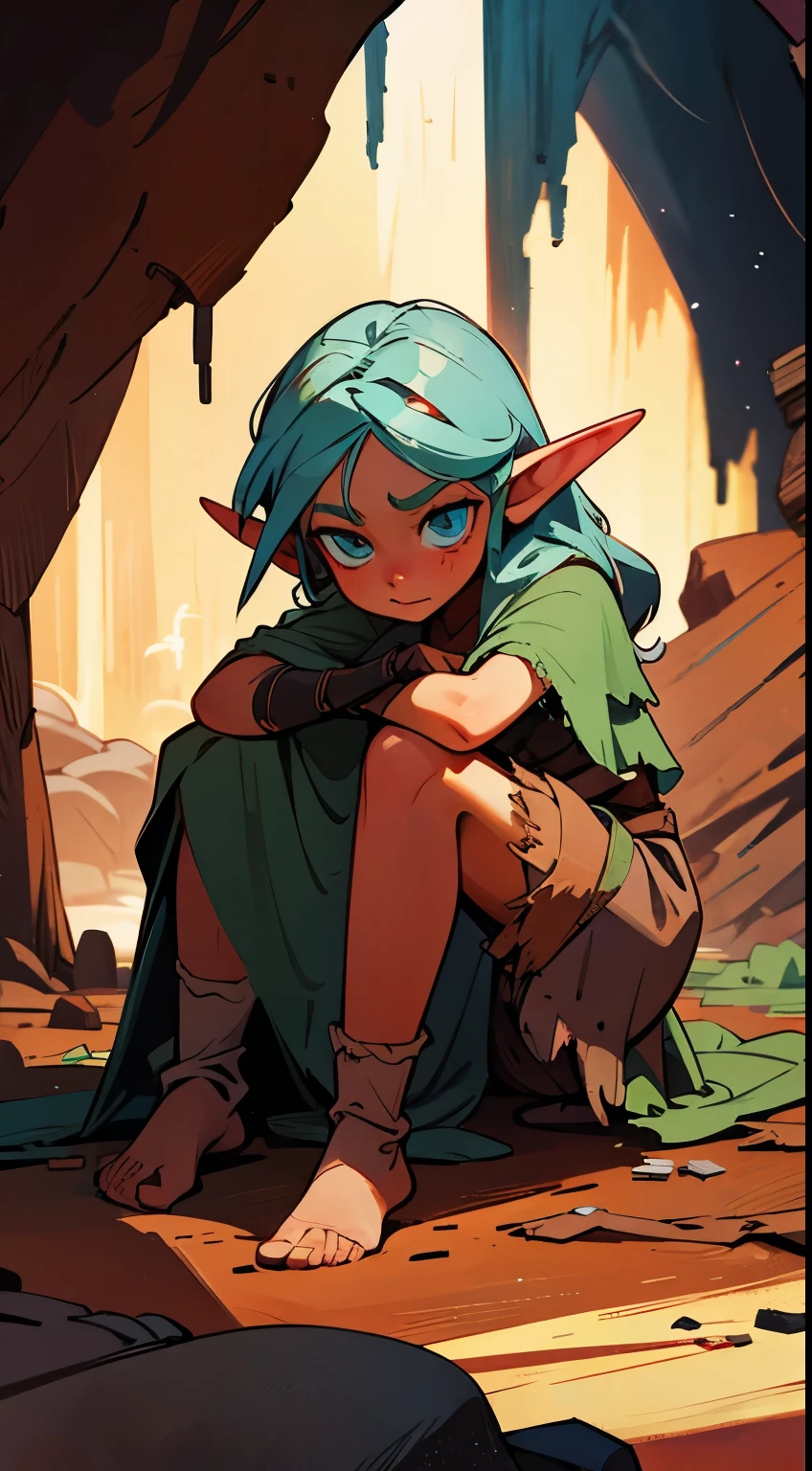 elf, slavegirl, in tattered rags, In the cave
