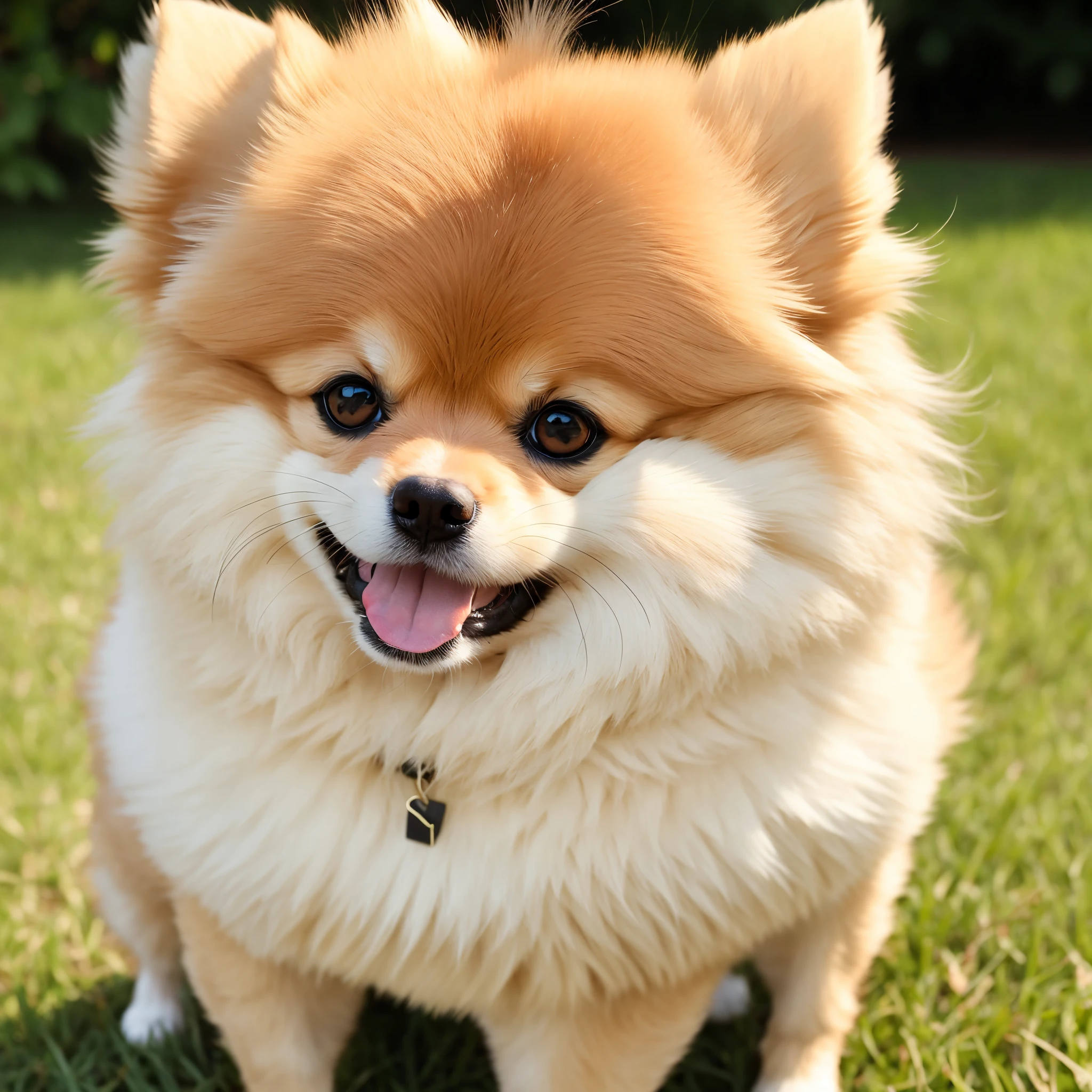 (1) Pomeranian, head and facial only, looking at camera, smiling, realistic, 8k