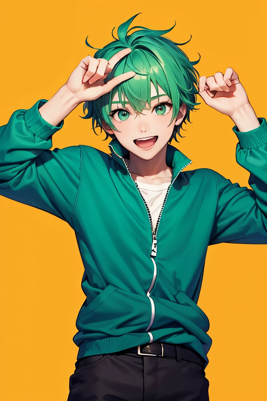 Excited boy with green hair