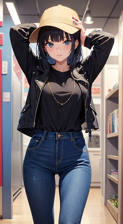 girl trying to put on jeans