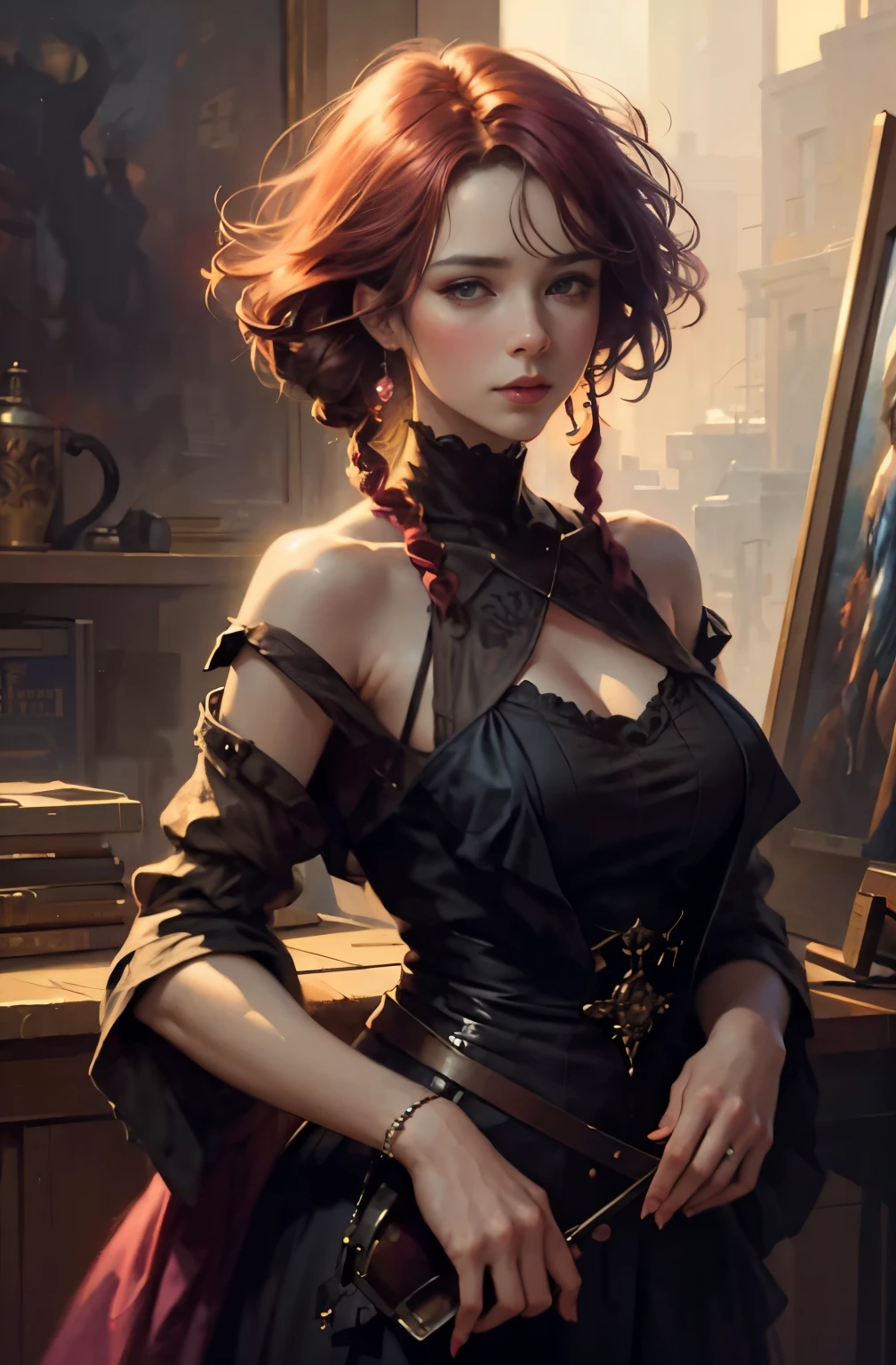 magenta and orange tones, painting of a woman, Gone with the wind, with influence of Jeremy Mann, Jeremy Mann, style of Jeremy Mann, Jeremy Mann painting, Jeremy Mann art, Ron Hicks, Liepke, Jeremy Mann and alphonse mucha, Works that influenced Edmund Blampid, robert lenkiewicz, Casey Boe and James Jean, Inspired by Willem Kalf, Nick Alm, Tumbler, figurative art, Intense watercolor painting, watercolor detail art,expressive beautiful painting, a beautiful artwork illustration, very colorful tones, Fantastical, Cool Beauty, Best Quality,Official art, Female Solo, sharp outline, a closeup, supreme work of art, Beautifully Aesthetic