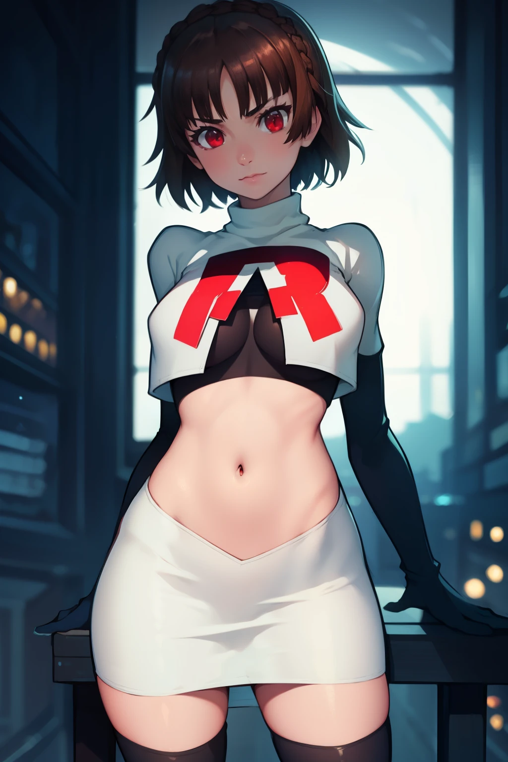 Masterpiece, extra high resolution, ultra -detailed, Beautiful European girl, black  hair, short bob cut, Amazing blue eyes, White Skin Skin, red-lips, blushful, gentle look, sorceress, Amazing face, The Amazing Mavis Dracula, realisti, Black Dress,  striped socks , Beautiful, the perfect body, Striped Thighhighs, Bulma, (On his feet:1.2)