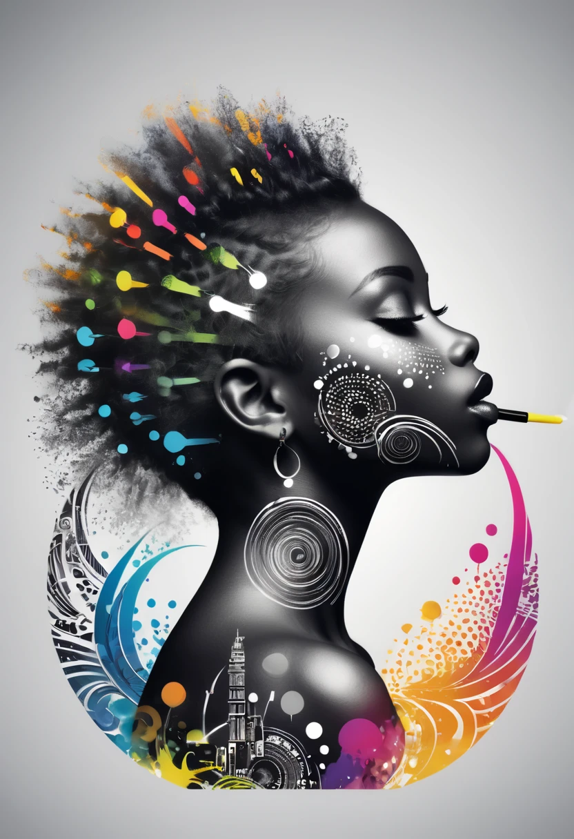 African pattern smoke children's logo with boss texture strokes, of Cape Verde - photo illustration graphic ((Ultra wide exposure photography)) alta qualidade, muito detalhada, neon dots of a beautiful colorful silhouette, bela silhueta, electronic devices, como um PC cinza muito claro em segundo plano, por yukisakura, muito detalhado,um logotipo com uma pessoa na cadeira de roda. brilho, Preto e branco, fundo branco, linha fina de tinta estilizada, vetor, bright african hair pattern tattoo design, High-quality ultra-wide exposure photography, muito detalhada, neon dots of a beautiful colorful silhouette, bela silhueta, electronic devices, cinza muito claro em segundo plano, de , muito detalhado,