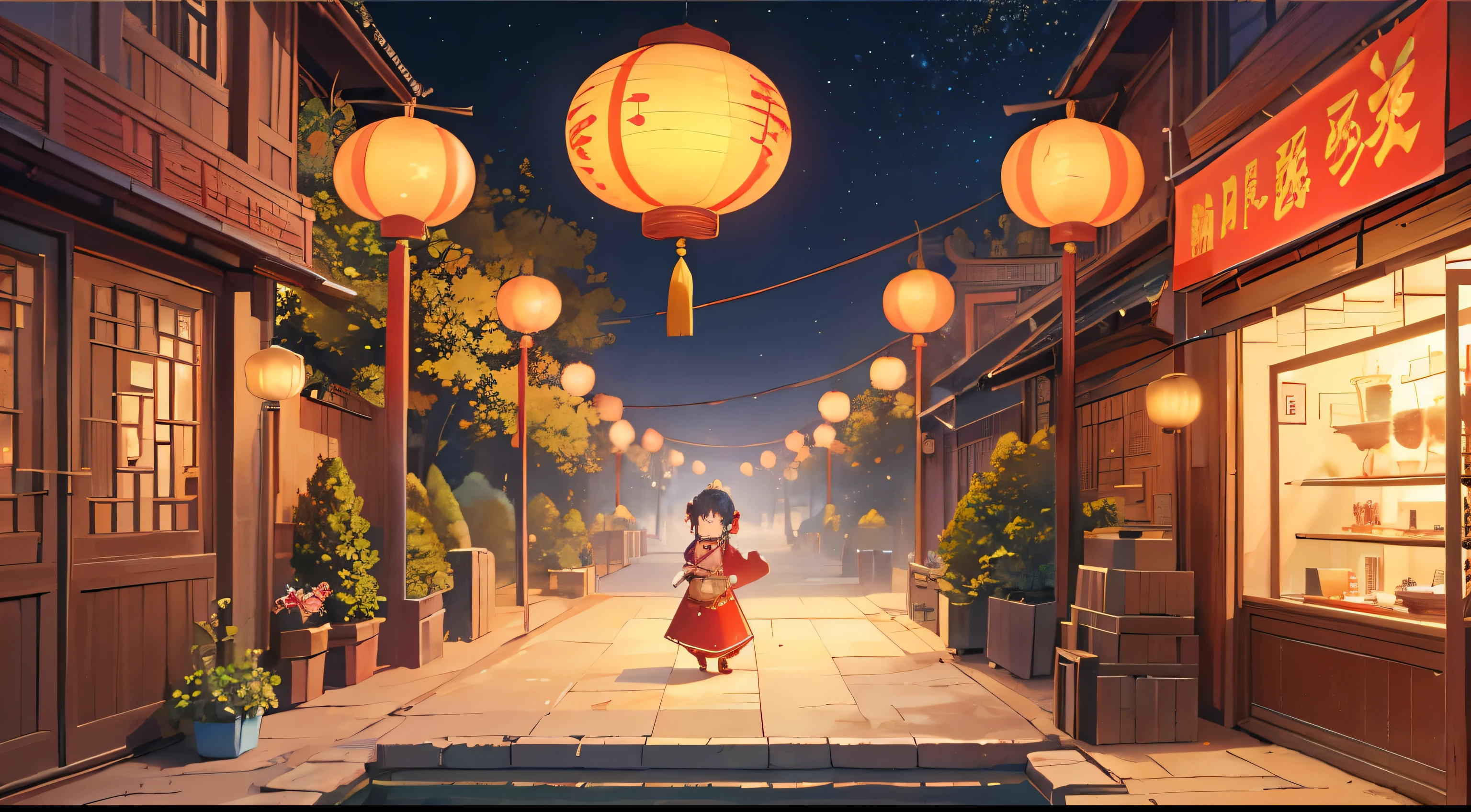 (Best Picture Quality,4K,8K,A high resolution,masterpiece:1.2),,Cute CG trend,Chinese animated movie poster,Sandbox games,Mini World,Unreal Engine5,celebration,Lunar New Year,speechless scene,nighttime scene,lanterns,Tidbits。