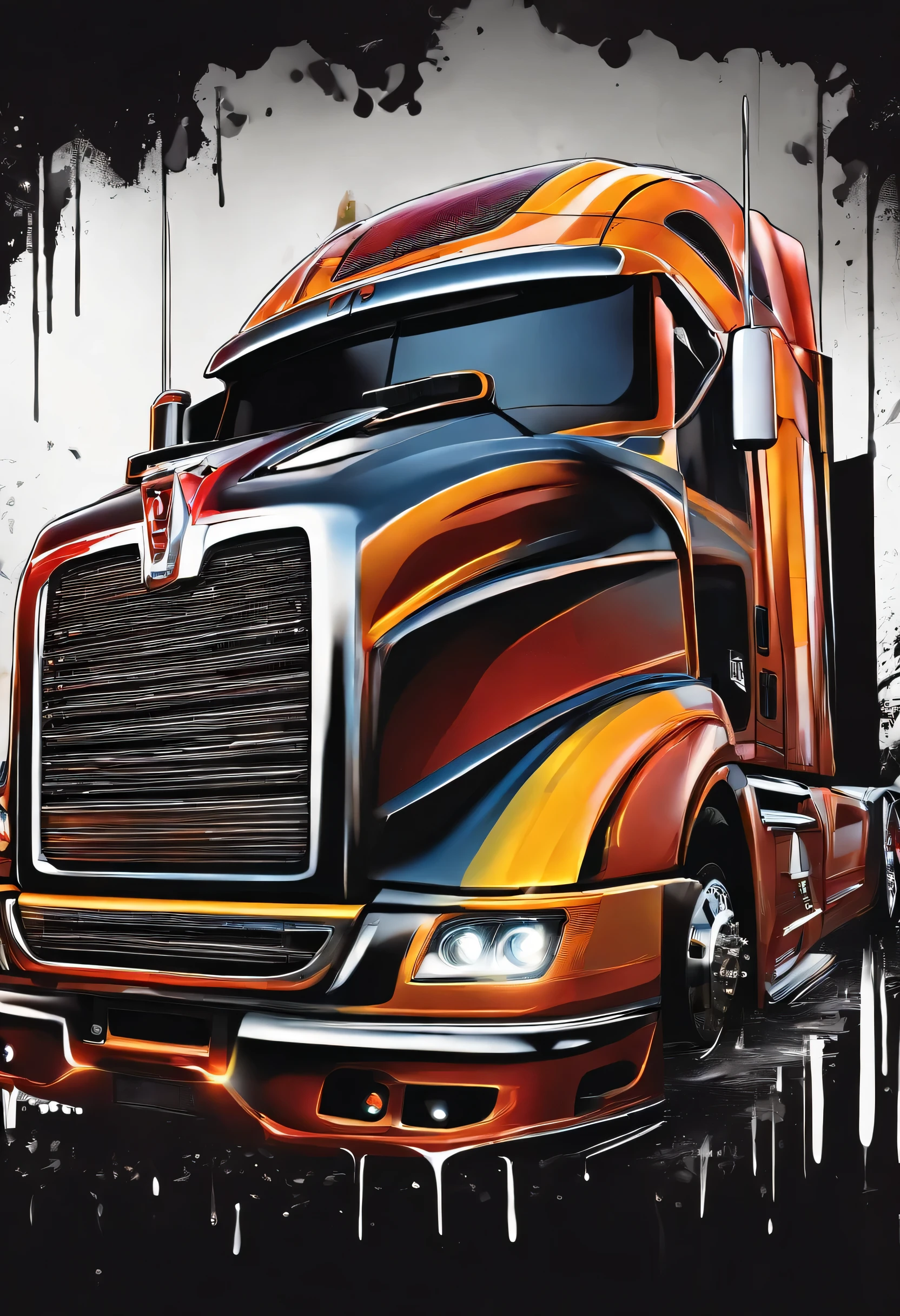 euro semi truck vector graphic Dripping, incredibly high
details, 16k, colorful, t-shirt design, incredibly Brillant
dripping high details --v 5