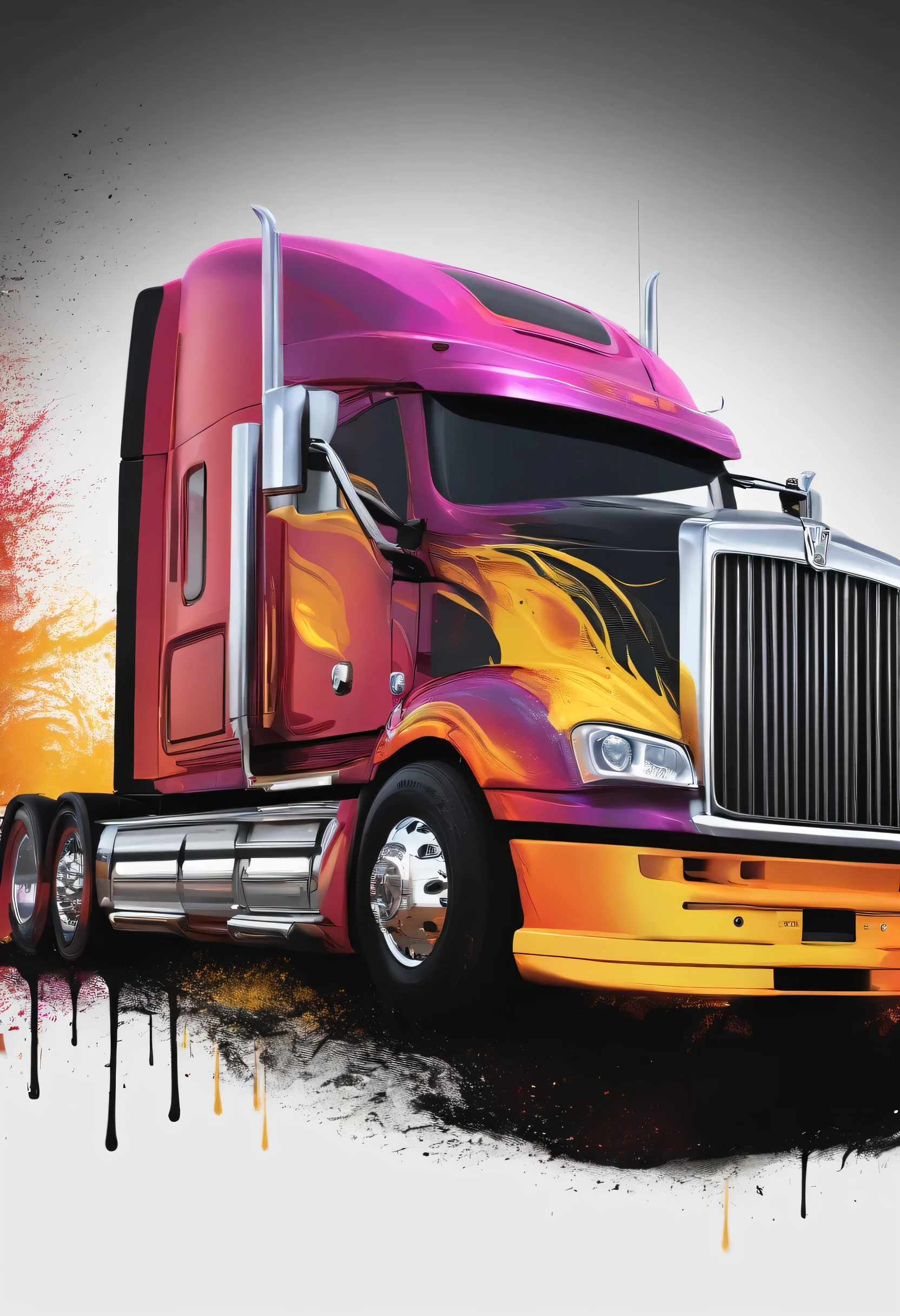 cab-over euro semi truck vector graphic Dripping, incredibly high
details, 16k, colorful, t-shirt design, incredibly Brillant
dripping high details --v 5