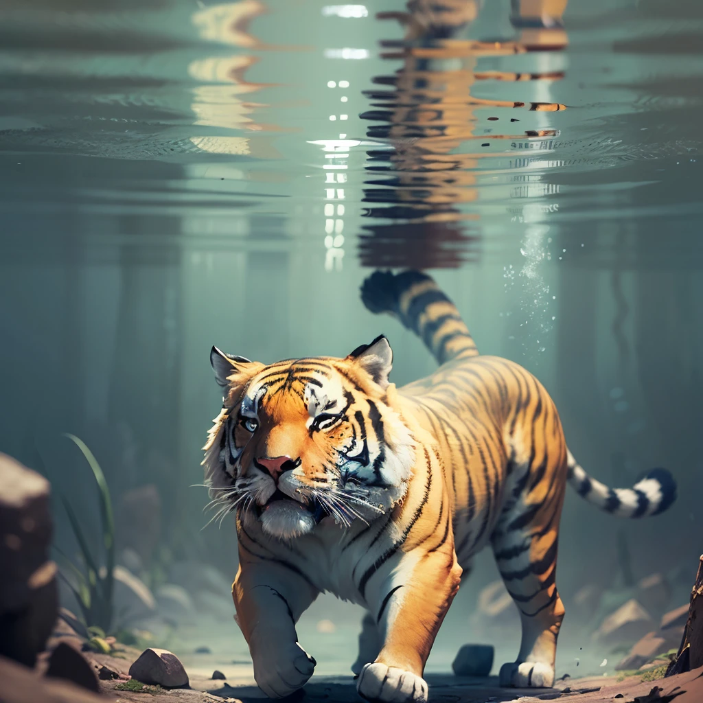 tiger underwater swimming sketch style black and white lofi --auto --s2