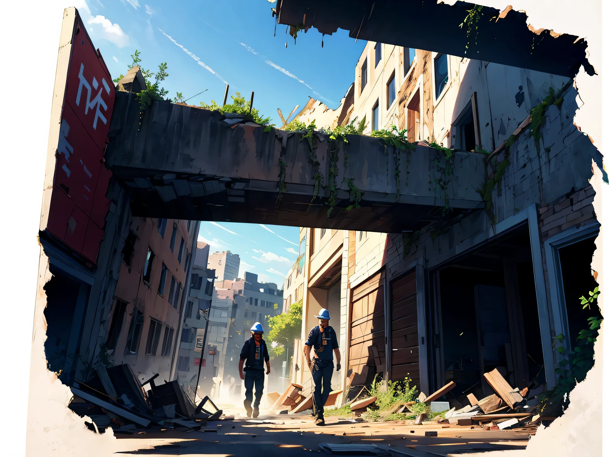 Ultra-clear,Optimal image,Fine illustration,Giant heavy trucks,Scania r730 walks through the ruins of a dilapidated city/389