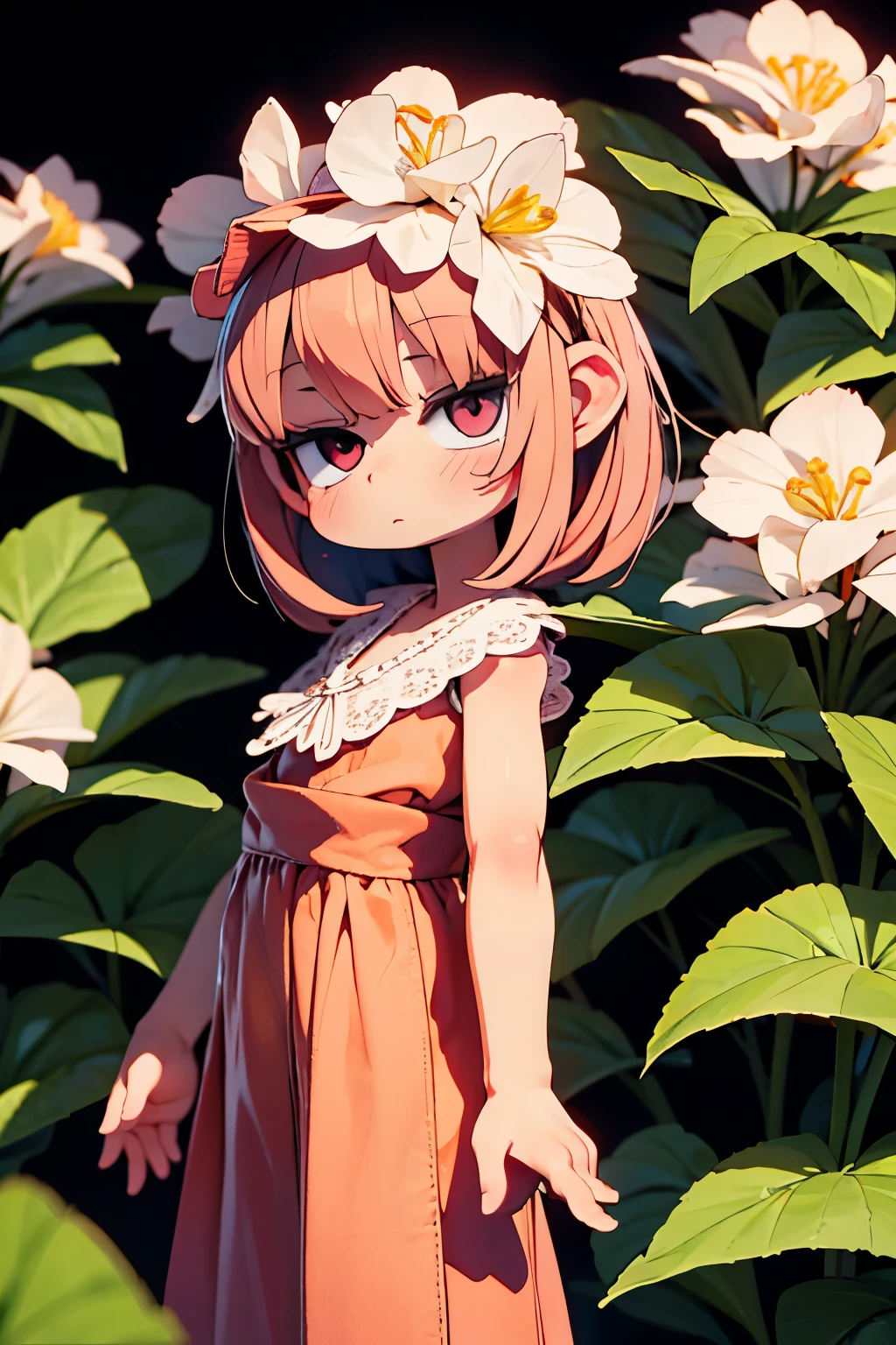 Girl surrounded by beautiful begonia flowers, Soft lighting, And a dreamy atmosphere. Best Quality, A masterpiece of high resolution:1.2, With ultra-detailed and realistic elements. The girl has attractive detailed eyes, seductive lips, and long eyelashes. It goes well with the bright colors of begonia flowers.、wearing flowing dress。. The garden is filled with various pink colors, Red, and green. Begonia petals are delicate, Velvety texture. Sunlight passes through the leaves, emit a magical glow. The overall scene exudes tranquility and beauty, Capturing the fleeting charm of begonia flowers.