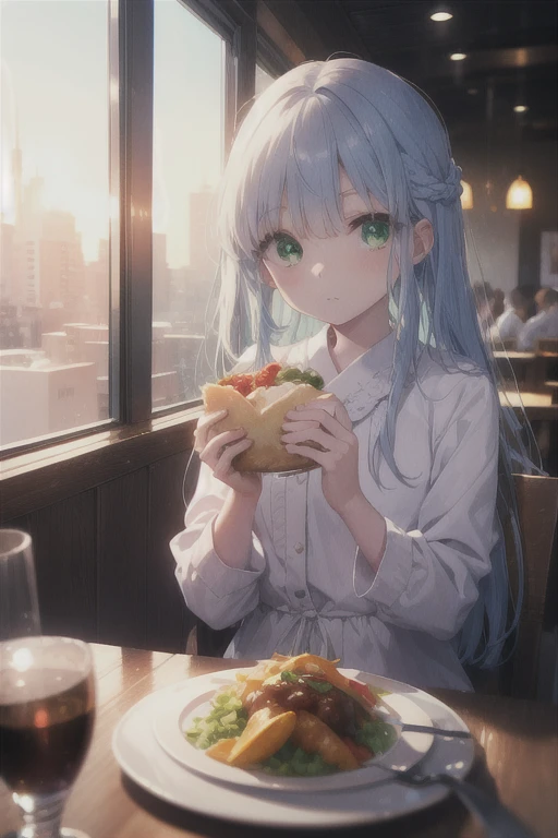 index, index, (Green eyes:1.5), Blue hair, Long hair, (flat chest:1.2),Upper body, fullllbody,Romper,white furisode,a miniskirt,Zouri,Girl eating food,at a table,restaurant open terrace,the sun starts to rise,Sunrise,Happy atmosphere,幸せそう
Romper (masutepiece:1.2), Best Quality, High resolution, Unity 8k壁纸, (Illustration:0.8), (Beautiful detailed eyes:1.6), extra detailed face, Perfect Lighting, extremely details CG, (Perfect hands, Perfect Anatomy),