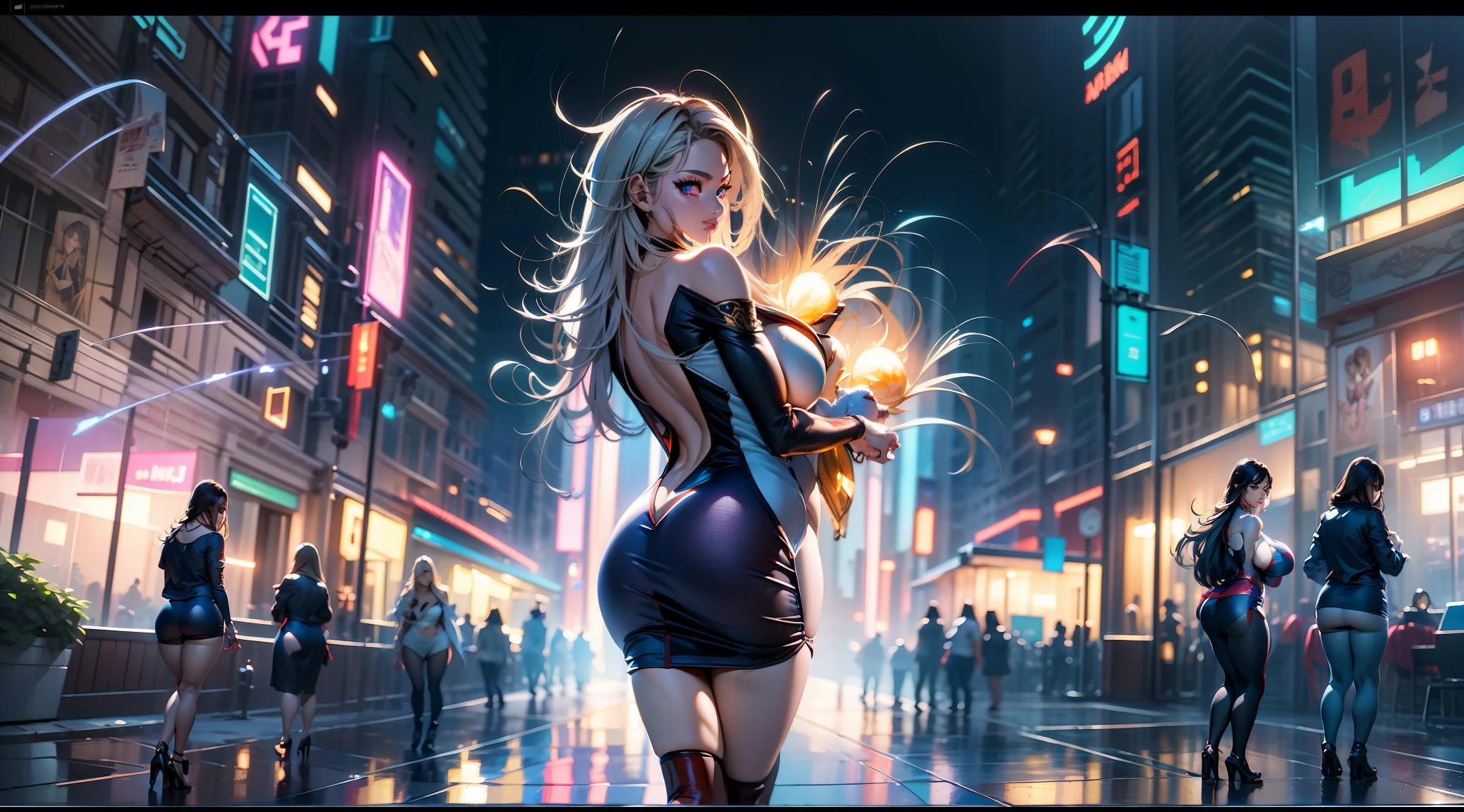 full body portrait of a photo realistic beautiful girl, 1 girl, facing forward, waifu, flowing hair, short modern New Year's clothing, big beautiful flirtateous open eyes, standing straight, cinematic lighting, New Year holiday night time firework setting, highly detailed, digital painting, trending on artstation, pixiv, concept art, sharp focus, illustration, art by ross tran and wlop, Glowing eyes, Best quality, good lighting, large breasts with cleavage, seductive face, Masterpiece, highres,sharp focus,(ultra detailed,extremely detailed),(photorealistic artwork:1.37),(extremely detailed CG unity 8k wallpaper),(((vibrant colors,vibrant theme))),(intricate),(masterpiece),(best quality), girl is playing with a cute small dog