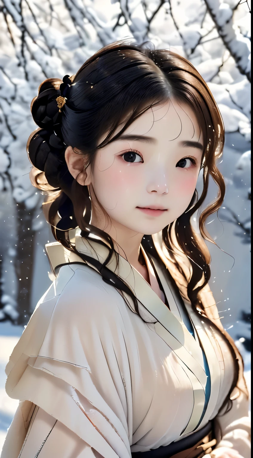 (Kimono)、(without makeup)、(top-quality,masterpiece:1.3,超A high resolution,),(ultra-detailliert,Caustics),(Photorealsitic:1.4,RAW shooting,)Ultra-realistic capture,A highly detailed,high-definition16Kfor human skin、 Skin texture is natural、、The skin looks healthy with an even tone、 Use natural light and color,One Woman,,,kawaii,A dark-haired,Bun hair,(depth of fields、chromatic abberation、、Wide range of lighting、Natural Shading、)、、(Exterior light at night:1.4)、(Falling snow:1.2)、(Hair swaying in the wind:1)、(Snow reflects light:1.3)