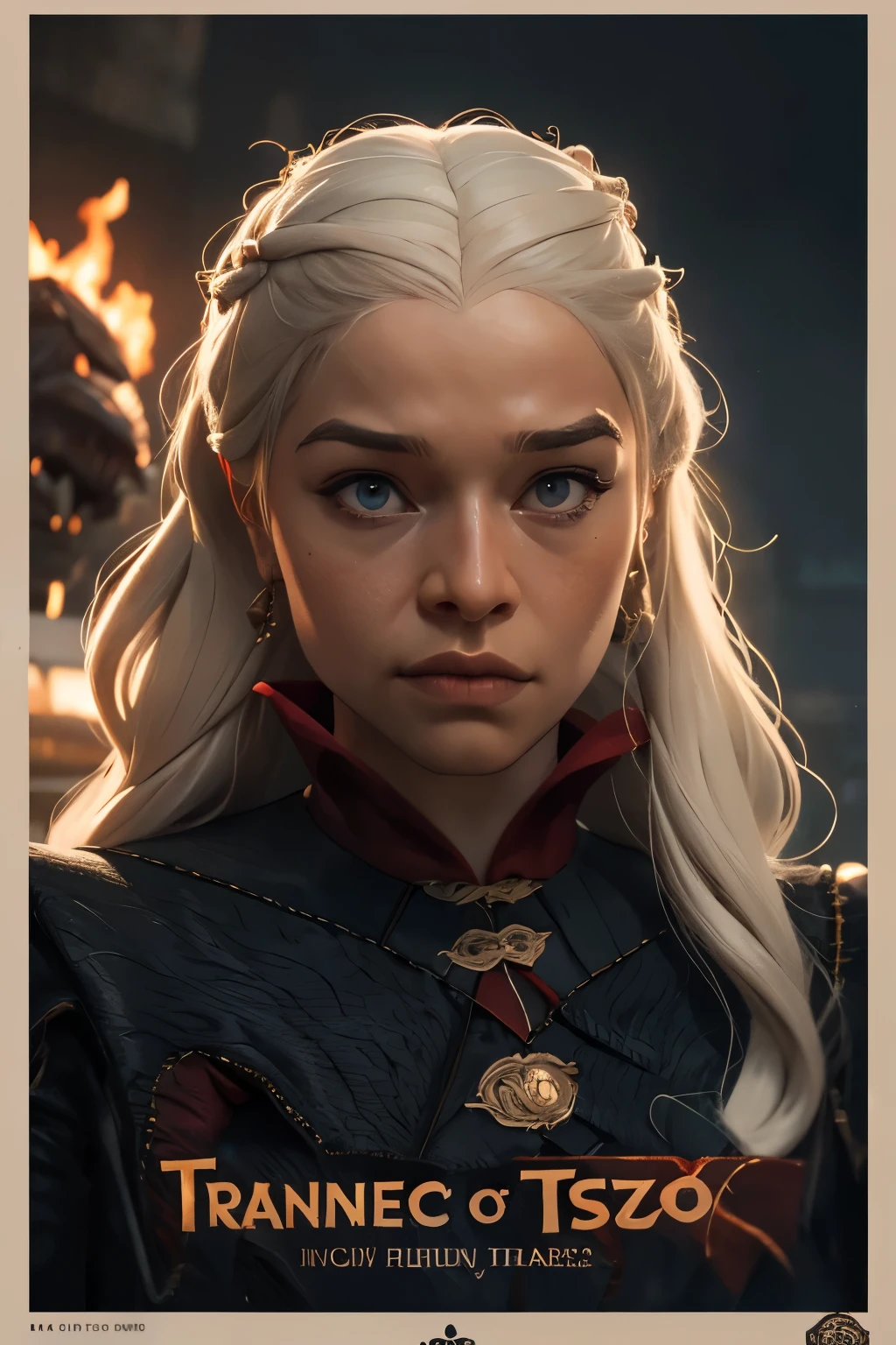 cinematic poster, Arte centrada, 1 girl, solo, ((sozinho)), (((only one character))),  a Targaryen queen, A Guerra dos Tronos,,  Game of Thrones, Gothic colors, climate of tension and terror, Adobe Illustration, trending on ArtStation, 8k, disco Rigido , master part, arte linda, detalhes intrincados.