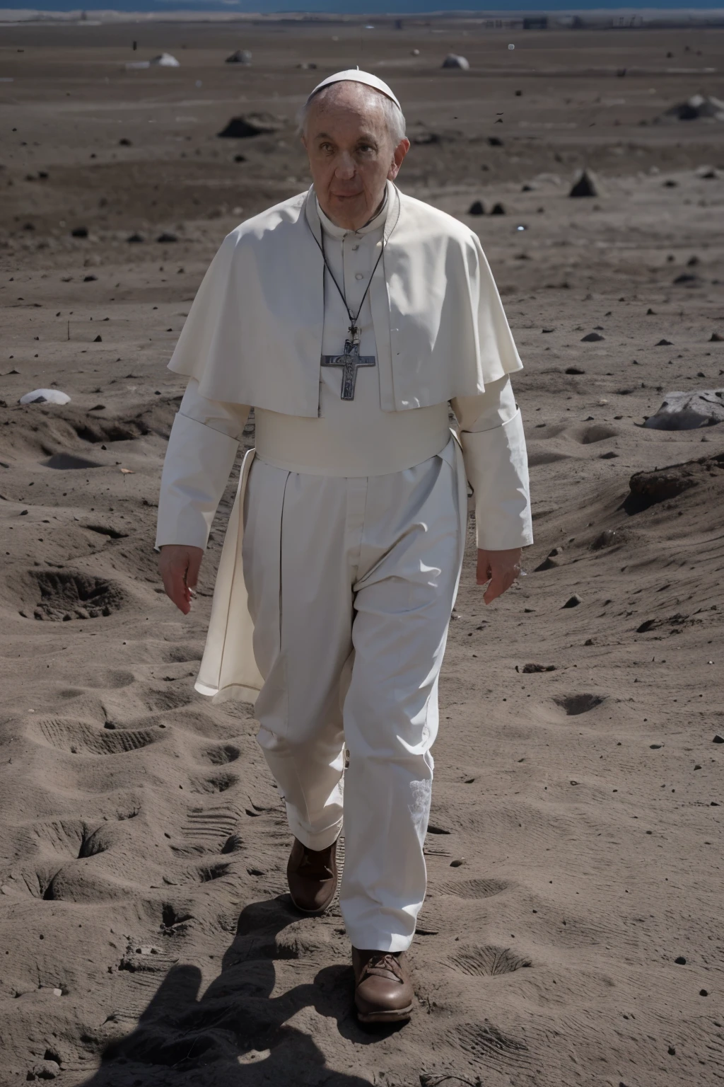 Realist imagem of pope francis walking on the moon