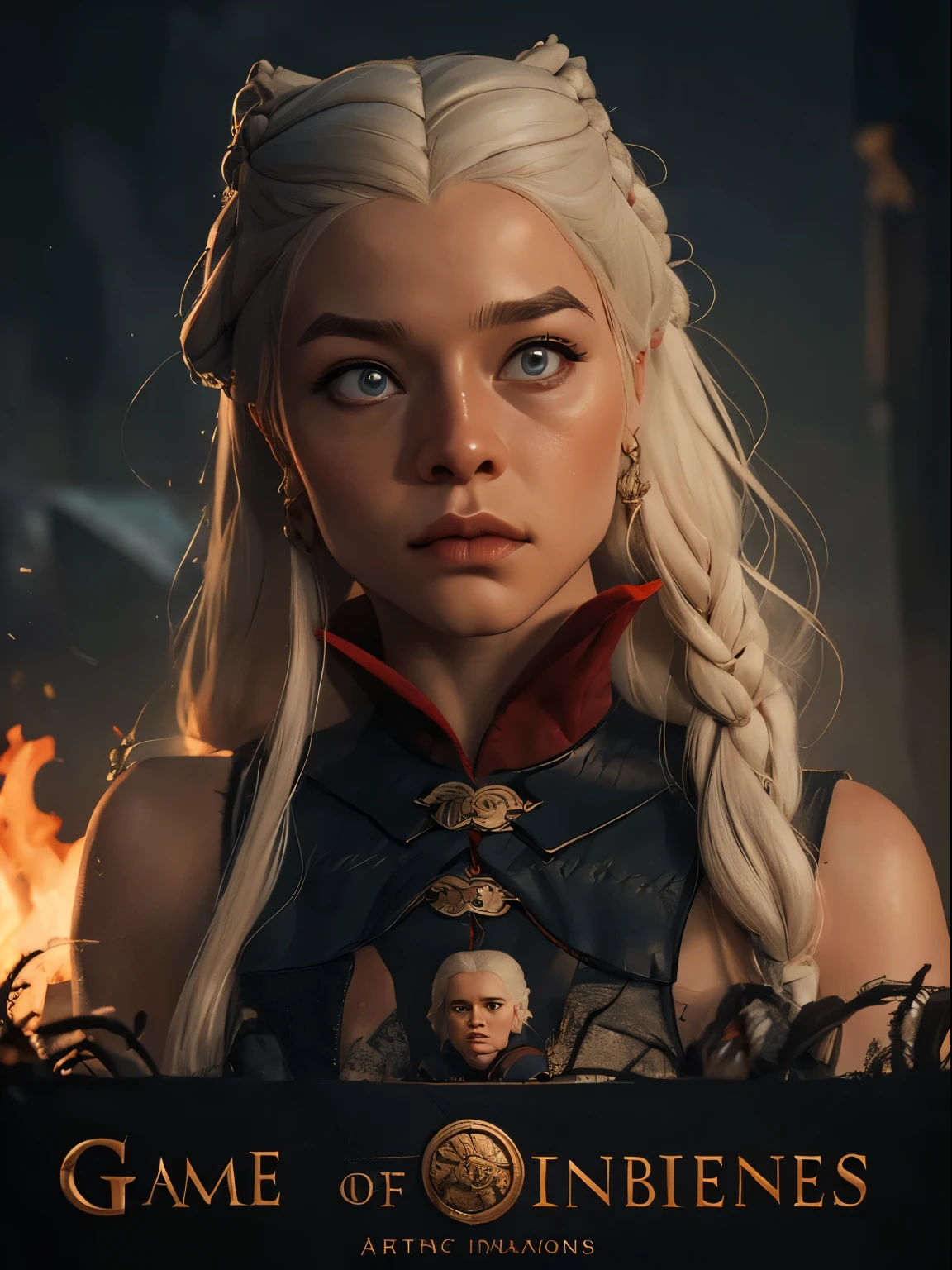 cinematic poster, Arte centrada, 1 girl, solo, ((sozinho)), (((only one character))),  a Targaryen queen, A Guerra dos Tronos,,  Game of Thrones, Gothic colors, climate of tension and terror, Adobe Illustration, trending on ArtStation, 8k, disco Rigido , master part, arte linda, detalhes intrincados.