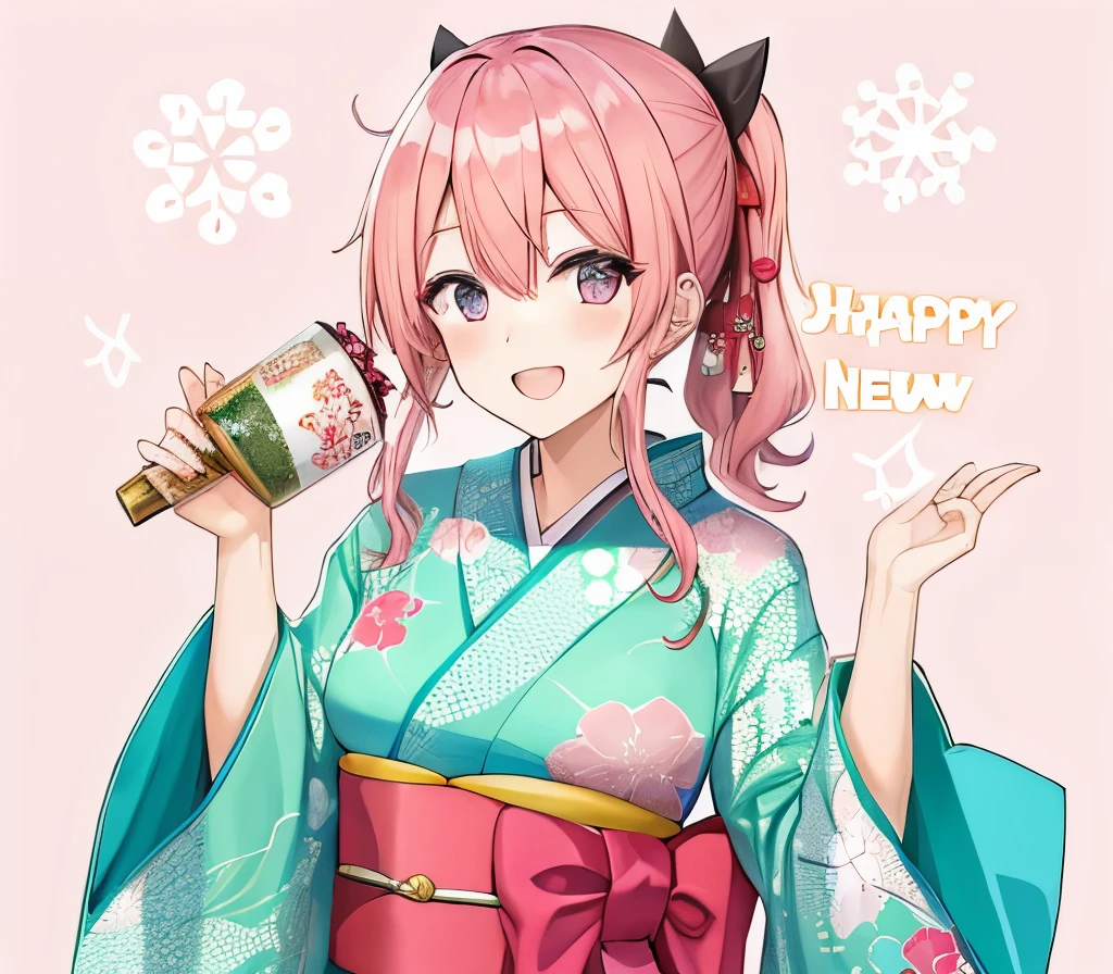 January new year komono kimono Hair pink