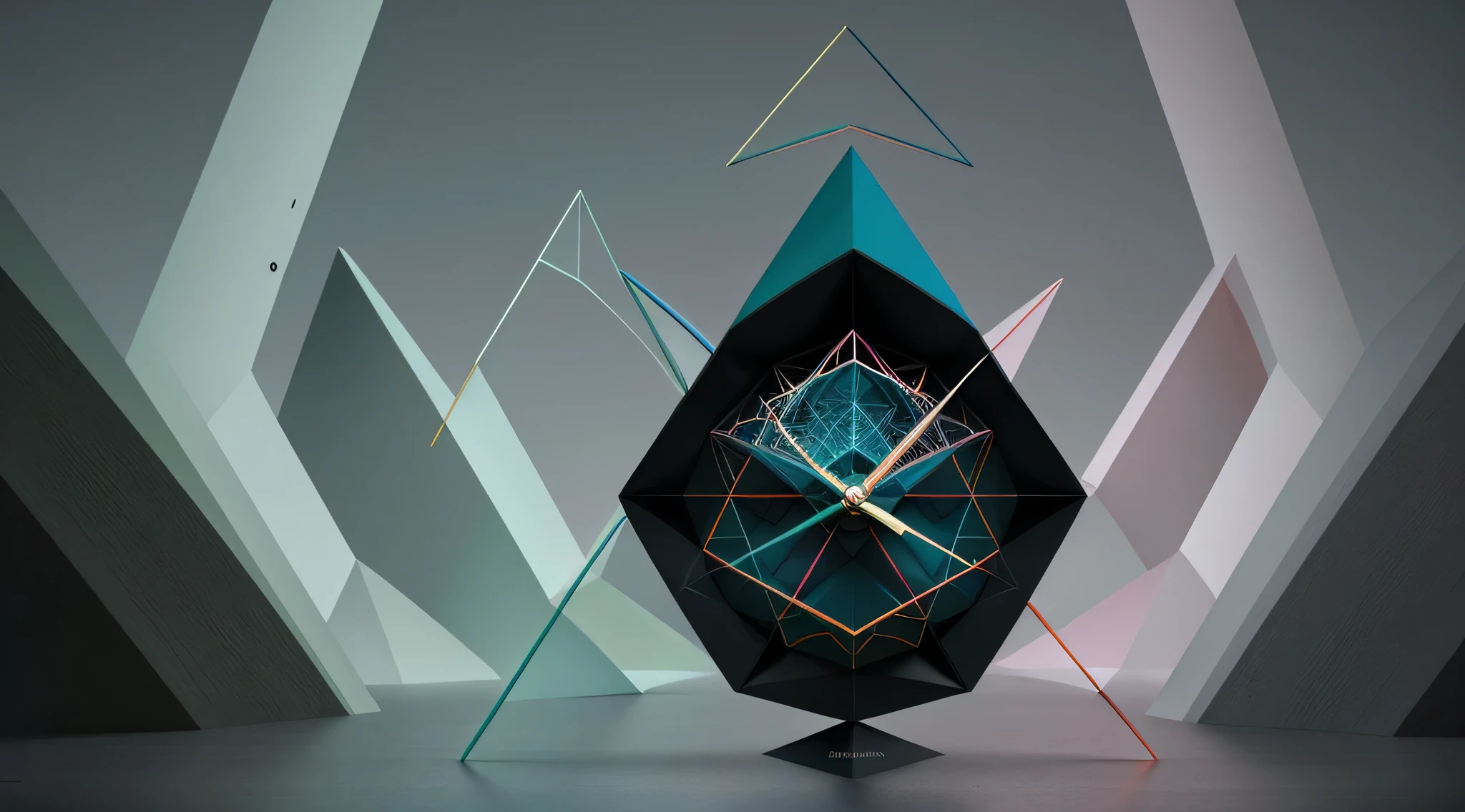 (abstrair:1.2) Jovem Mulher Composta de (geometrical forms:1.2), transformando-se em um (zdzislaw beksinski) style clock,