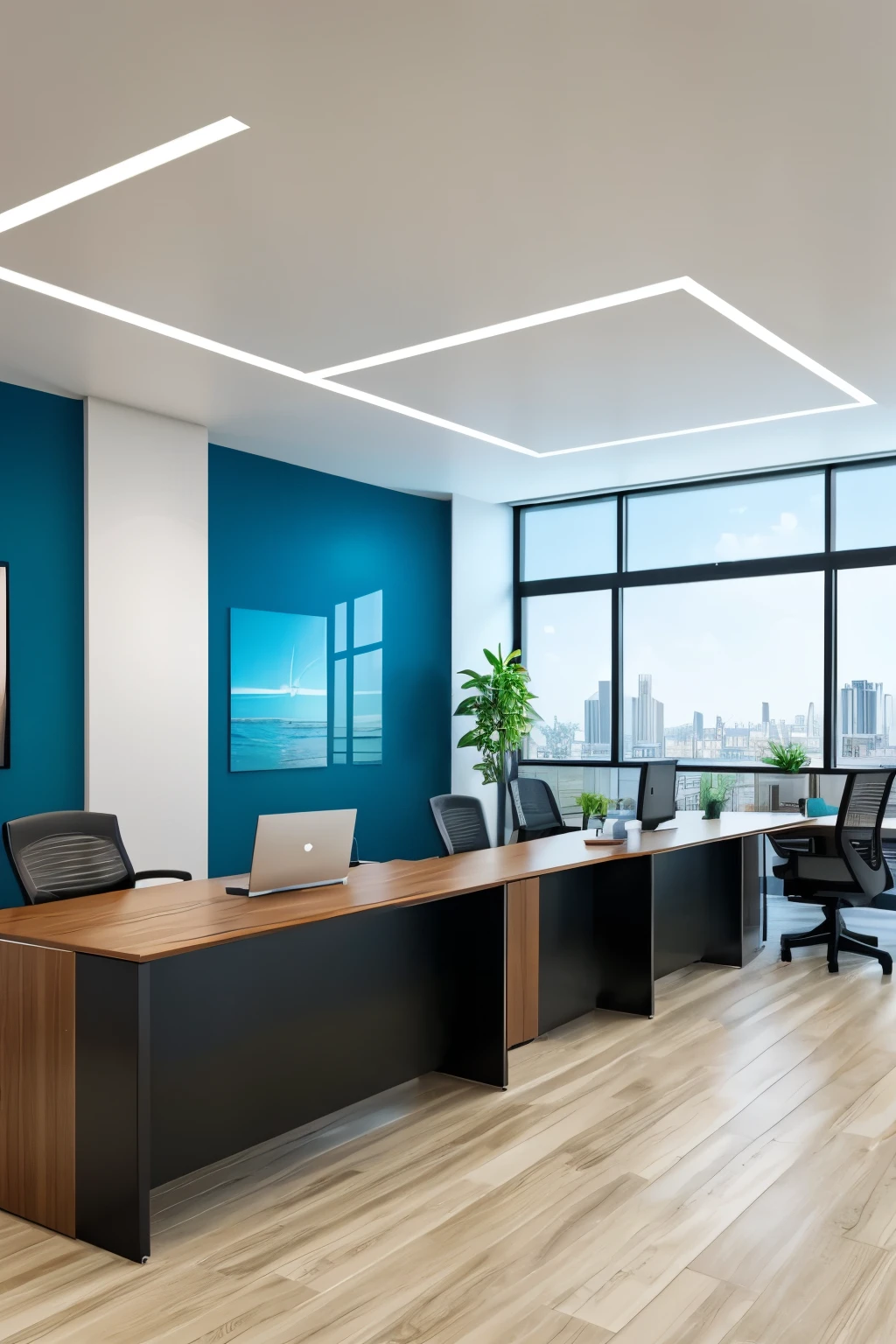 best quality, best art, best realistic, office setting, well furnished, office, well organized office, Information technology,