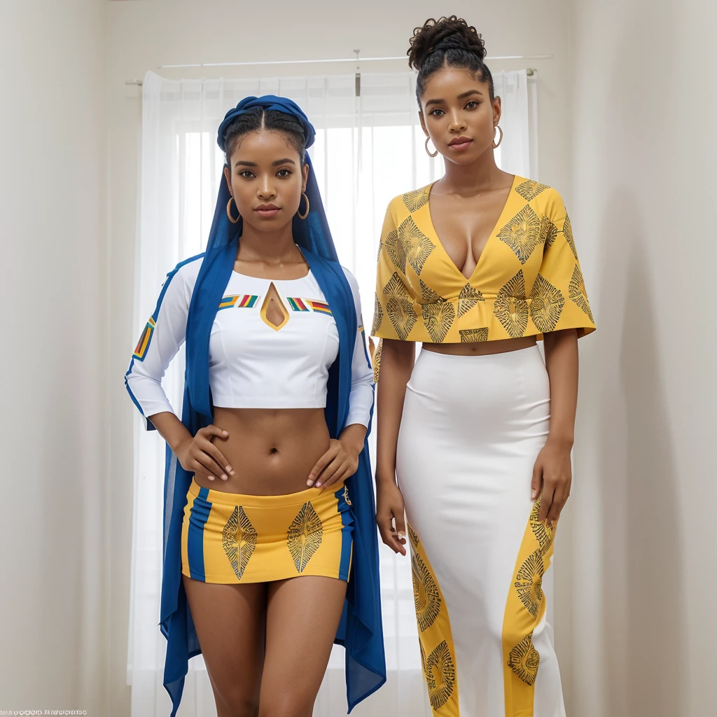modelo SOLO, realista 8k,para Conjunto de roupa interior adultos homem mulheres. realista, imagens de escrito .C & V. With Cape Verde pattern that represents Cape Verde culture.Adicione mais elementos culturais de Cabo Verde. Fotografia ,插圖 ,Garment based graphic: Traje representativo da bandeira de Cabo Verde - azul profundo, branco, vermelho e dourado, com elementos tribais discretos, vision, plano completo, vista frontal, vista traseira, Estilo Art Vista de Corpo Inteiro ,Multiple views and poses, various points of view, de um corpo inteiro,design