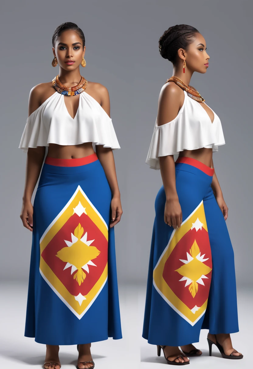 modelo SOLO, realista 8k,para Conjunto de roupa interior adultos homem mulheres. realista, imagens de escrito .C & V. With Cape Verde pattern that represents Cape Verde culture.Adicione mais elementos culturais de Cabo Verde. Fotografia ,插圖 ,Garment based graphic: Traje representativo da bandeira de Cabo Verde - azul profundo, branco, vermelho e dourado, com elementos tribais discretos, vision, plano completo, vista frontal, vista traseira, Estilo Art Vista de Corpo Inteiro ,Multiple views and poses, various points of view, de um corpo inteiro,design