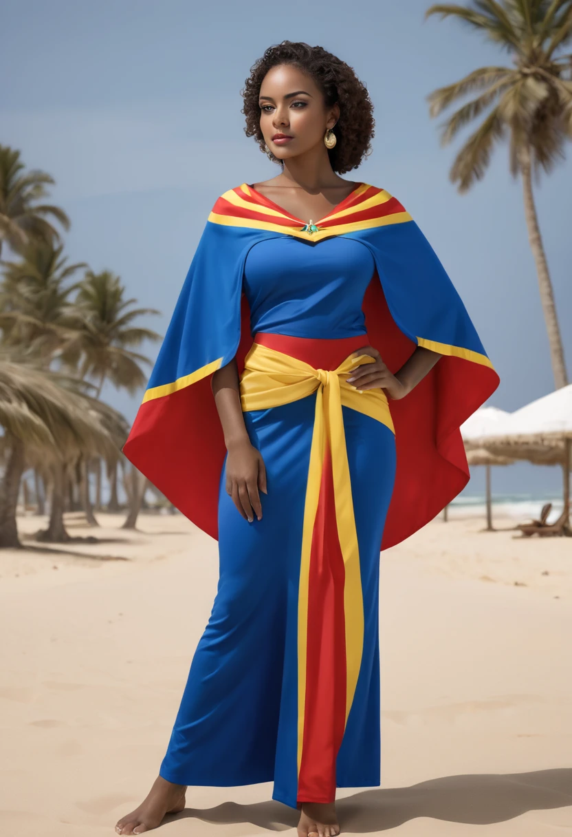 modelo SOLO, realista 8k,para Conjunto de roupa interior adultos homem mulheres. realista, imagens de escrito .C & V. With Cape Verde pattern that represents Cape Verde culture.Adicione mais elementos culturais de Cabo Verde. Fotografia ,插圖 ,Garment based graphic: Traje representativo da bandeira de Cabo Verde - azul profundo, branco, vermelho e dourado, com elementos tribais discretos, vision, plano completo, vista frontal, vista traseira, Estilo Art Vista de Corpo Inteiro ,Multiple views and poses, various points of view, de um corpo inteiro,design