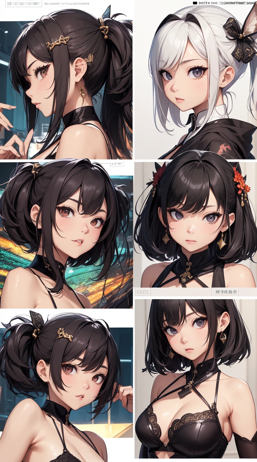 ((master-piece)),(((bestquality))),(Character design sheet, Same character..., Front, side), A Beautiful Girl、(Multiple girls)highest image quality、upscale,Short hair details,Frontอกด้านside,Smile,(slip dress),master-pieceที่ดีที่สุดFrontอก、Chest 100、high quality、visual art、background and japan ,annoyed, ใบFrontเท่านั้น, Separate from each other..., fins, sharpt teeth, shouting, sparkling eyes, high-detail, ((4 expressions)), Jungle theme, ((ตกสะเก็ดบนใบFront, Glossy lips, Glossy skin, (((มีสี่Frontเท่านั้น))), (((Only four references)))