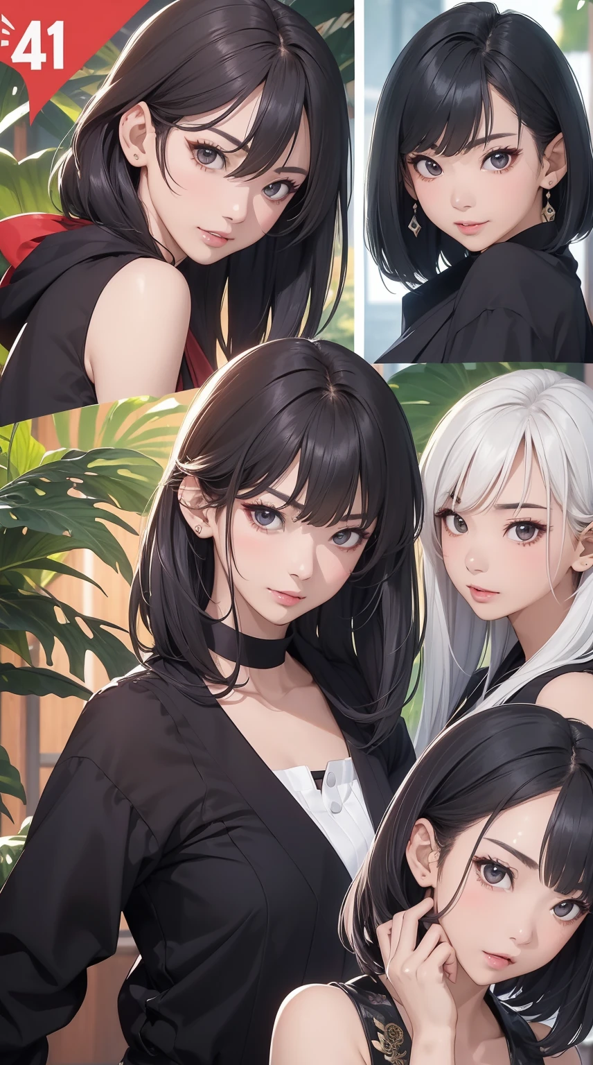 ((master-piece)),(((bestquality))),(Character design sheet, Same character..., Front, side), A Beautiful Girl、(Multiple girls)highest image quality、upscale,Short hair details,Frontอกด้านside,Smile,(slip dress),master-pieceที่ดีที่สุดFrontอก、Chest 100、high quality、visual art、background and japan ,annoyed, ใบFrontเท่านั้น, Separate from each other..., fins, sharpt teeth, shouting, sparkling eyes, high-detail, ((4 expressions)), Jungle theme, ((ตกสะเก็ดบนใบFront, Glossy lips, Glossy skin, (((มีสี่Frontเท่านั้น))), (((Only four references)))