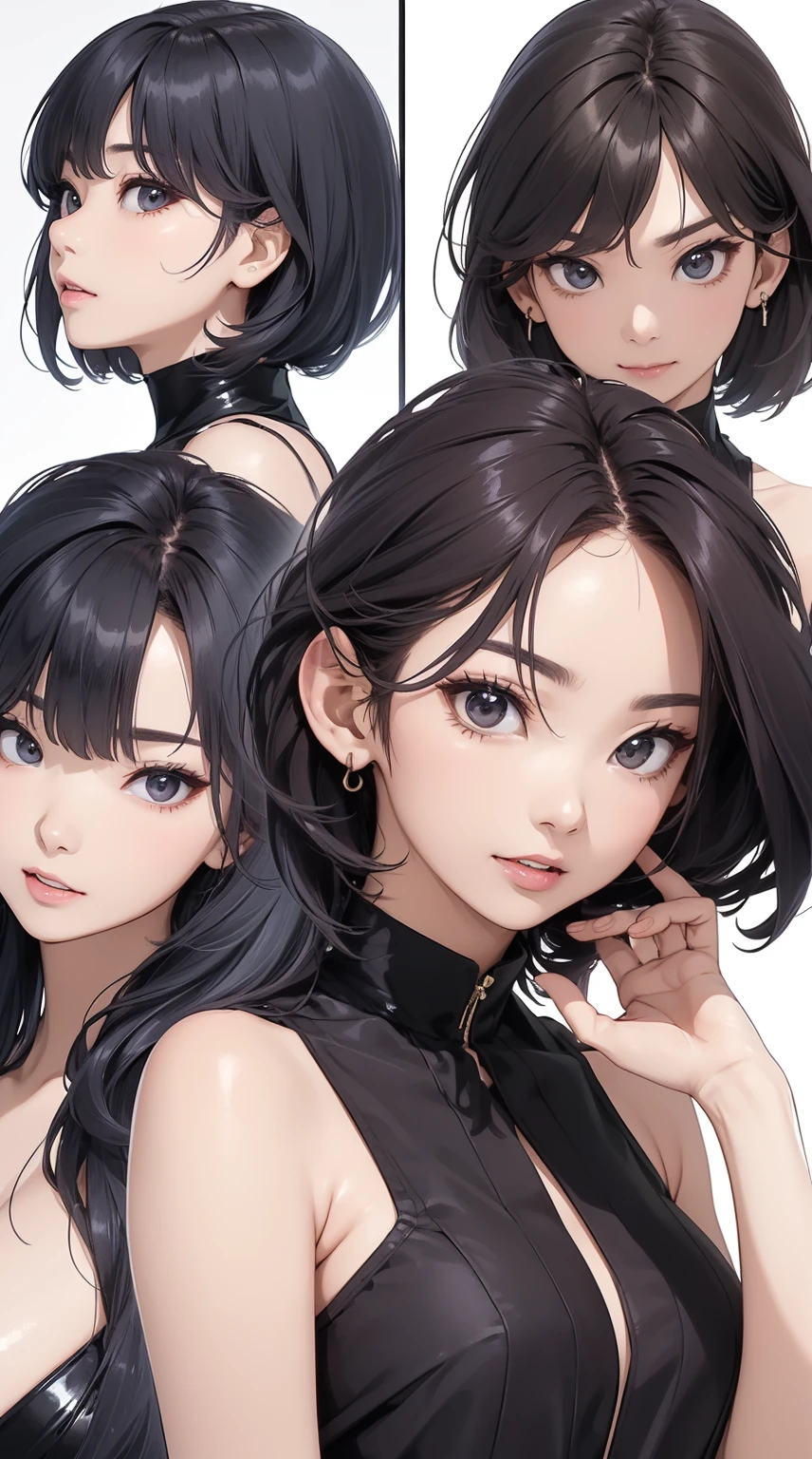 ((master-piece)),(((bestquality))),(Character design sheet, Same character..., Front, side), A Beautiful Girl、(Multiple girls)highest image quality、upscale,Short hair details,Frontอกด้านside,Smile,(slip dress),master-pieceที่ดีที่สุดFrontอก、Chest 100、high quality、visual art、background and japan ,annoyed, ใบFrontเท่านั้น, Separate from each other..., fins, sharpt teeth, shouting, sparkling eyes, high-detail, ((4 expressions)), Jungle theme, ((ตกสะเก็ดบนใบFront, Glossy lips, Glossy skin, (((มีสี่Frontเท่านั้น))), (((Only four references)))
